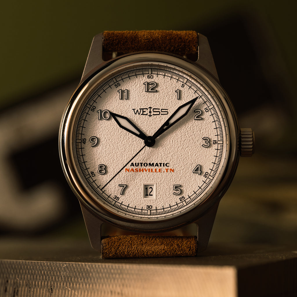 *Limited Edition* Titanium 38mm Automatic Standard Issue Field Watch with Date: Textured White Dial