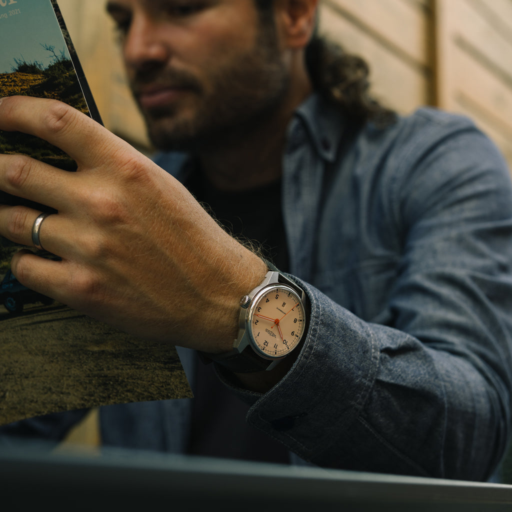 *Limited Edition* 42mm Automatic Standard Issue Field Watch with Date: Signal Orange Hands