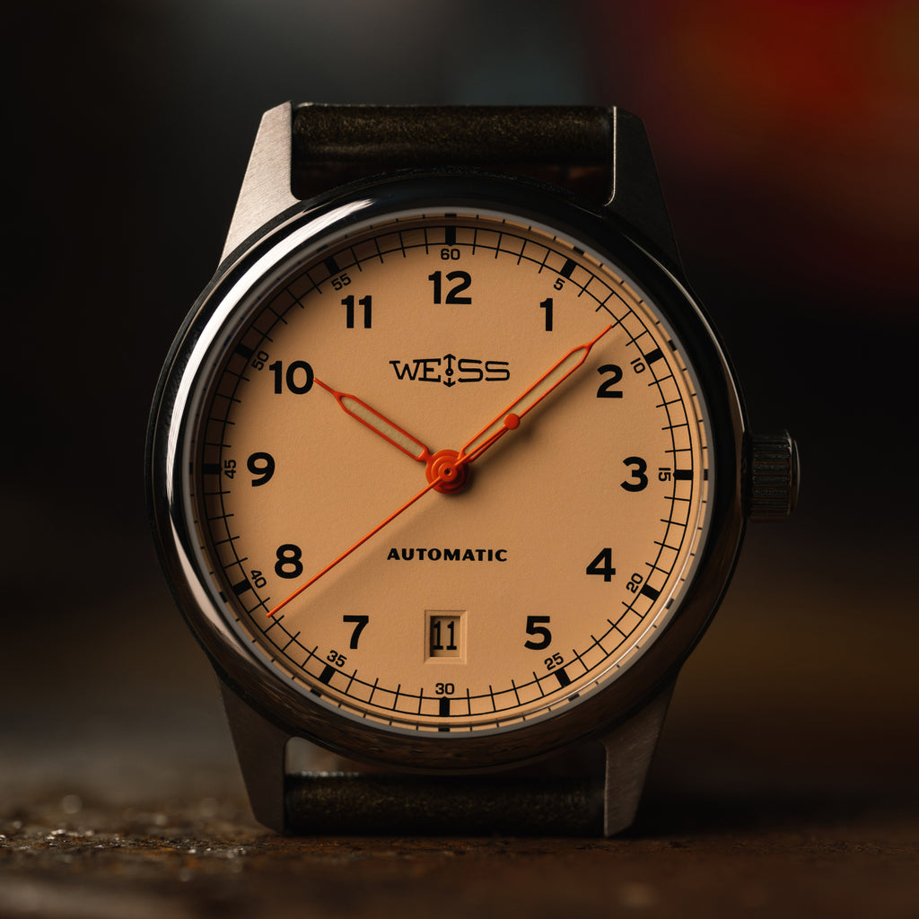 *Limited Edition* 38mm Automatic Standard Issue Field Watch with Date: Signal Orange Hands