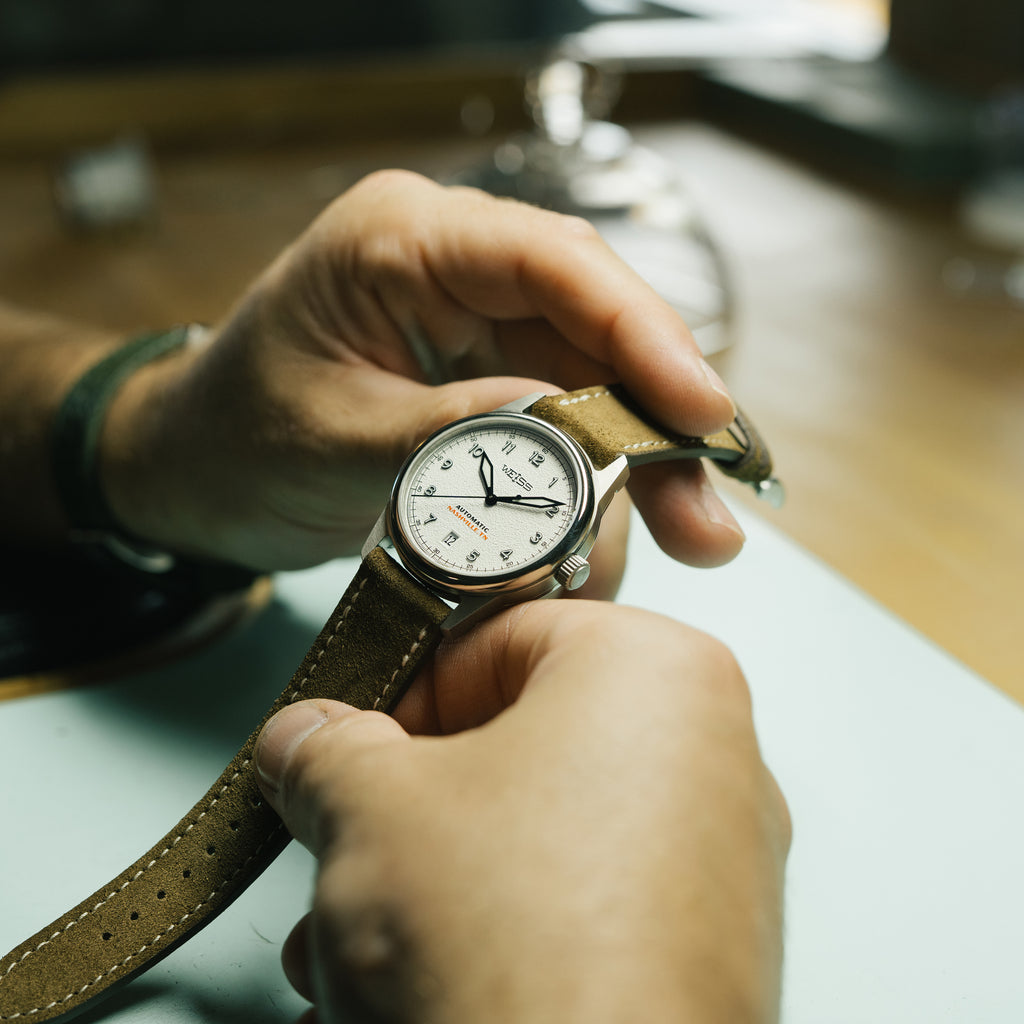 *Limited Edition* Titanium 38mm Automatic Standard Issue Field Watch with Date: Textured White Dial