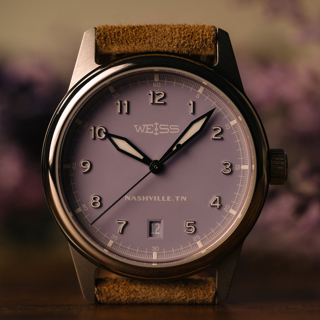 *Limited Edition* 38mm Automatic Standard Issue Field Watch with Date: Lavender Dial